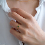 Gold Tiny Emerald Ring, Natural Green Gemstone ring, May birthstone ring, 18k Gold Sterling Silver