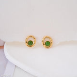 Gold Jade Stud Earrings, Natural Jade Earrings, Minimalist Gold Earrings for Women, Dainty Jade Jewelry, Green Stone Studs, Gift for Her