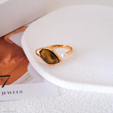  Natural Tigers Eye Stone Ring • Statement Boho Ring • Open Adjustable Band Ring • Gift for Her