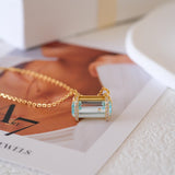 Elegant aquamarine pendant necklace in gold, baguette blue gemstone necklace, modern minimalist jewelry art7jewels