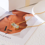 Minimalist gold necklace with aquamarine baguette stone and zirconia details, delicate blue gemstone jewelry art7jewels