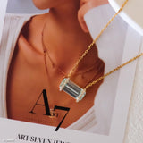 Elegant aquamarine pendant necklace in gold, baguette blue gemstone necklace, modern minimalist jewelry art7jewels