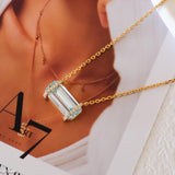 Dainty aquamarine necklace with baguette cut blue gemstone, minimalist gold pendant necklace for everyday wear by art7jewels