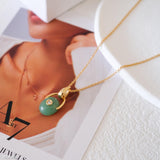 Dainty green jade pendant necklace with gold chain, minimalist gemstone jewelry for women art7jewels