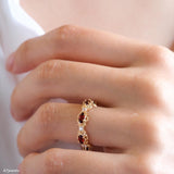 Gold Garnet Eternity Ring, Natural Marquise Garnet Ring, Vintage Garnet Band, January Birthstone Ring, Dainty Red Gemstone Ring for Women