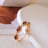 Gold Garnet Eternity Ring, Natural Marquise Garnet Ring, Vintage Garnet Band, January Birthstone Ring, Dainty Red Gemstone Ring for Women