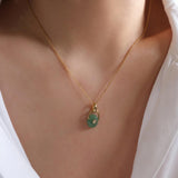 Green jade pendant necklace in gold, minimalist jade necklace with small zirconia detail, dainty gemstone jewelry by art7jewels
