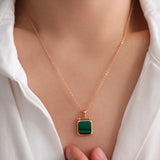 green malachite square pendant gold necklace minimalist geometric jewelry elegant dainty necklace for women