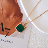 green malachite square pendant gold necklace minimalist geometric jewelry elegant dainty necklace for women
