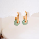 natural jade hoop earrings green stone gold plated minimalist drop earrings elegant jewelry for women
