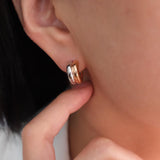 Two tone chunky hoop earrings in gold and silver finish, small thick minimalist huggie earrings, modern mixed metal jewelry for women