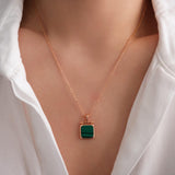 green malachite square pendant gold necklace minimalist geometric jewelry elegant dainty necklace for women