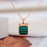 green malachite square pendant gold necklace minimalist geometric jewelry elegant dainty necklace for women