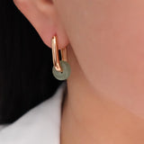 natural jade hoop earrings green stone gold plated minimalist drop earrings elegant jewelry for women
