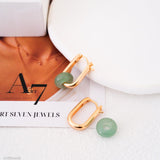natural jade hoop earrings green stone gold plated minimalist drop earrings elegant jewelry for women
