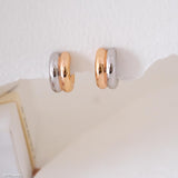 Two tone chunky hoop earrings in gold and silver finish, small thick minimalist huggie earrings, modern mixed metal jewelry for women