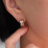 Two tone chunky hoop earrings in gold and silver finish, small thick minimalist huggie earrings, modern mixed metal jewelry for women