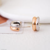 Two tone chunky hoop earrings in gold and silver finish, small thick minimalist huggie earrings, modern mixed metal jewelry for women