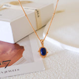 Minimalist natural blue oval lapis lazuli pendant necklace with beaded 18K gold bezel on dainty satellite chain by Art7Jewels