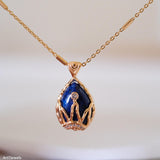 Vintage gold crown lapis lazuli teardrop pendant necklace - Art7Jewels