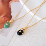 Gold green jade necklace with natural jade pendant and zirconia accent, dainty minimalist jewelry art7jewels
