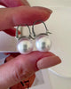 12mm white pearl drop earrings for women with round pearls and silver-tone leverback setting
