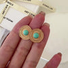 Gold Turquoise Stud Earrings, Flatback Earrings, Chic Gold Coin Earrings, Boho Earrings, Statement Lightweight Earrings, Gifts for her