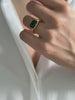 Chunky baguette emerald ring, Rectangle synthetic emerald ring, Chunky gold green stone ring, Gifts for her