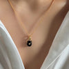 Black Onyx Necklace, Natural Onyx Pendant in 18K Gold Vermeil Chain, Minimalist Gold Gemstone Jewelry, Gift for Her